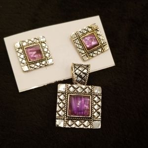 Silver with lavender stone earrings n pendant
